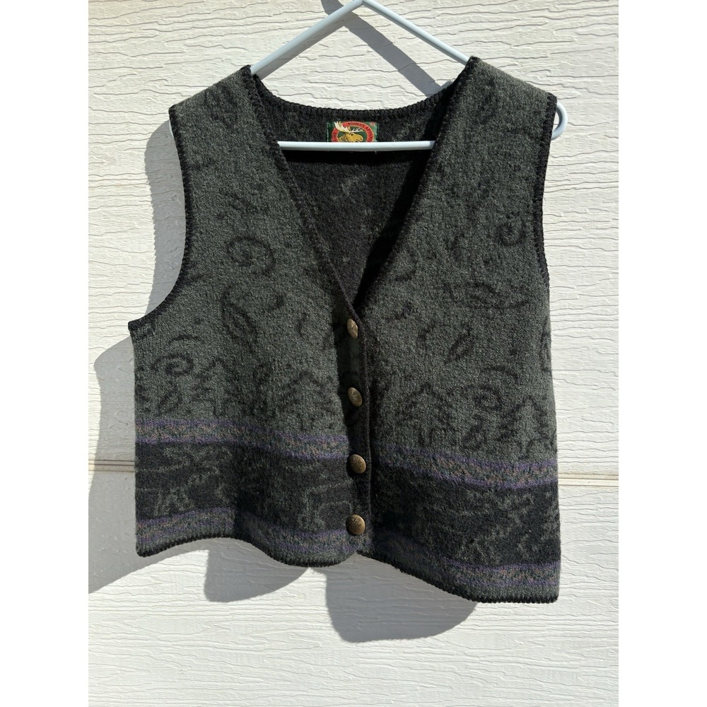 Vintage Alps Fine Womens Apparel 100% Wool Decorative Button Vest Medium Classic - Picture 1 of 4